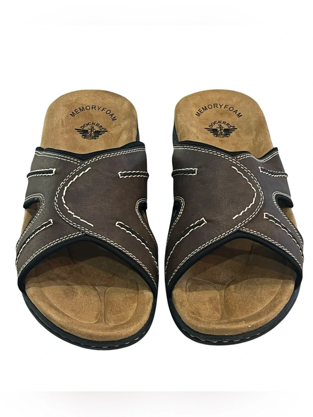 NEW Dockers Men Sunland Casual Slide Sandals Size US 11  Dark Brown Faux Leather